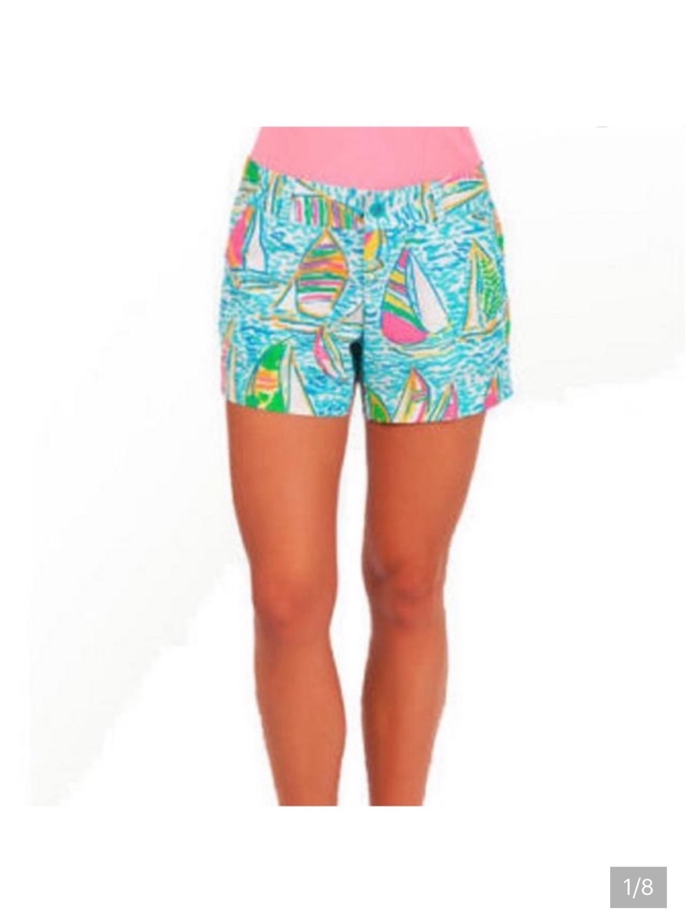 Lilly Pulitzer Turquoise Sailboat Print Shorts with Pink & Lime Accents